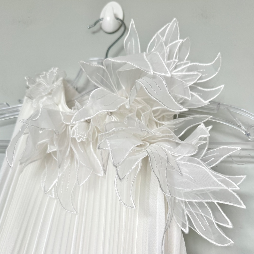 Tadashi Shoji Ivory Pleated Trapeze Chiffon Midi Dress Size XS - Picture 6 of 13